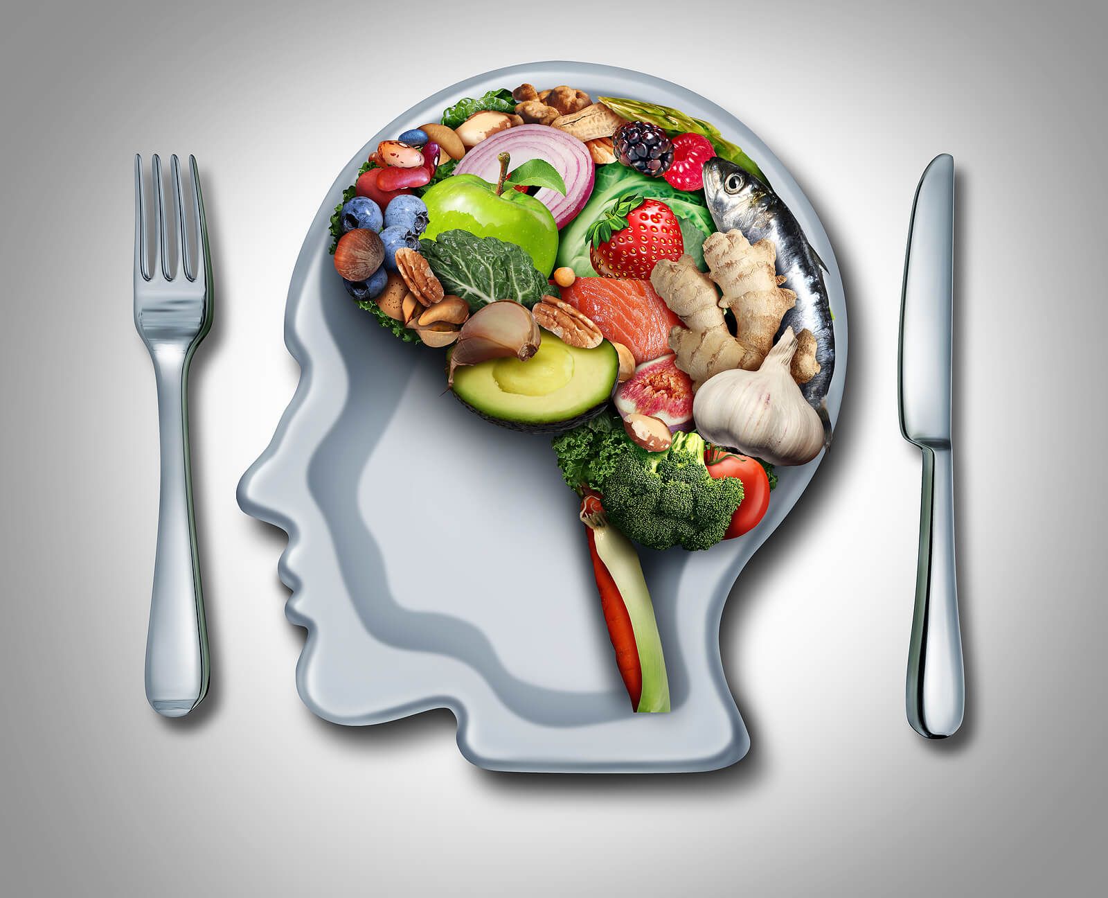 An illustration of food filling the outline of a brain, representing how diet affects brain health. To start your recovery journey, reach out to begin nutritional counseling in Raleigh, NC. Call us today to get started!