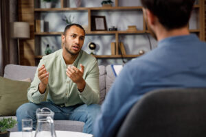 A man speaking to a dietitian during therapy. Our registered dietitians in Cary, NC can help with diabetes management. Call us today to get started!